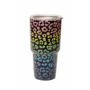 NEW BEAUTY STASH rainbow leopard tumbler in black